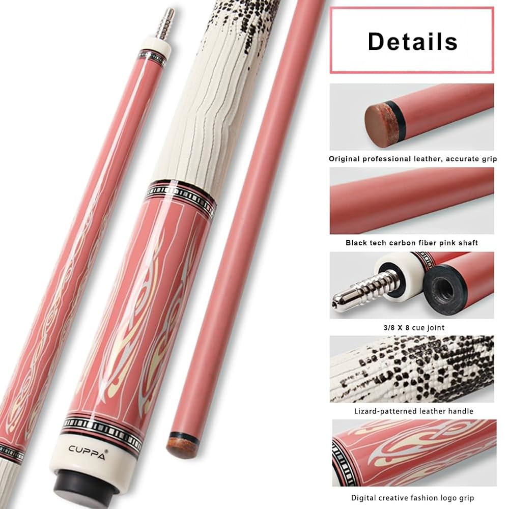TROUFY Cuppa 여성용 탄소 섬유 포켓볼 케이스) 스틱 큐 풀 포함 당구 (10.5mm, 핑크 케이스 튜브 WH WH Tube Case 10.5mm - 상세 이미지 2