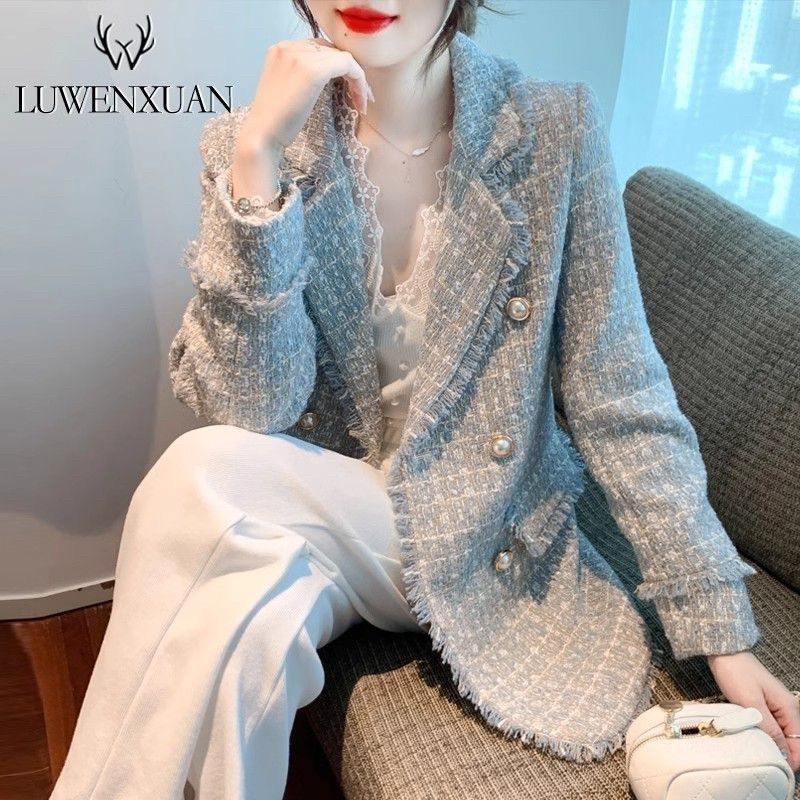 화사한 크롭 트위드 데이트룩 자켓 청자켓 캐쥬얼자켓 여성 캐주얼 재킷 여름 바람막이 루즈핏 사진 색상 1 XL - 상품 이미지
