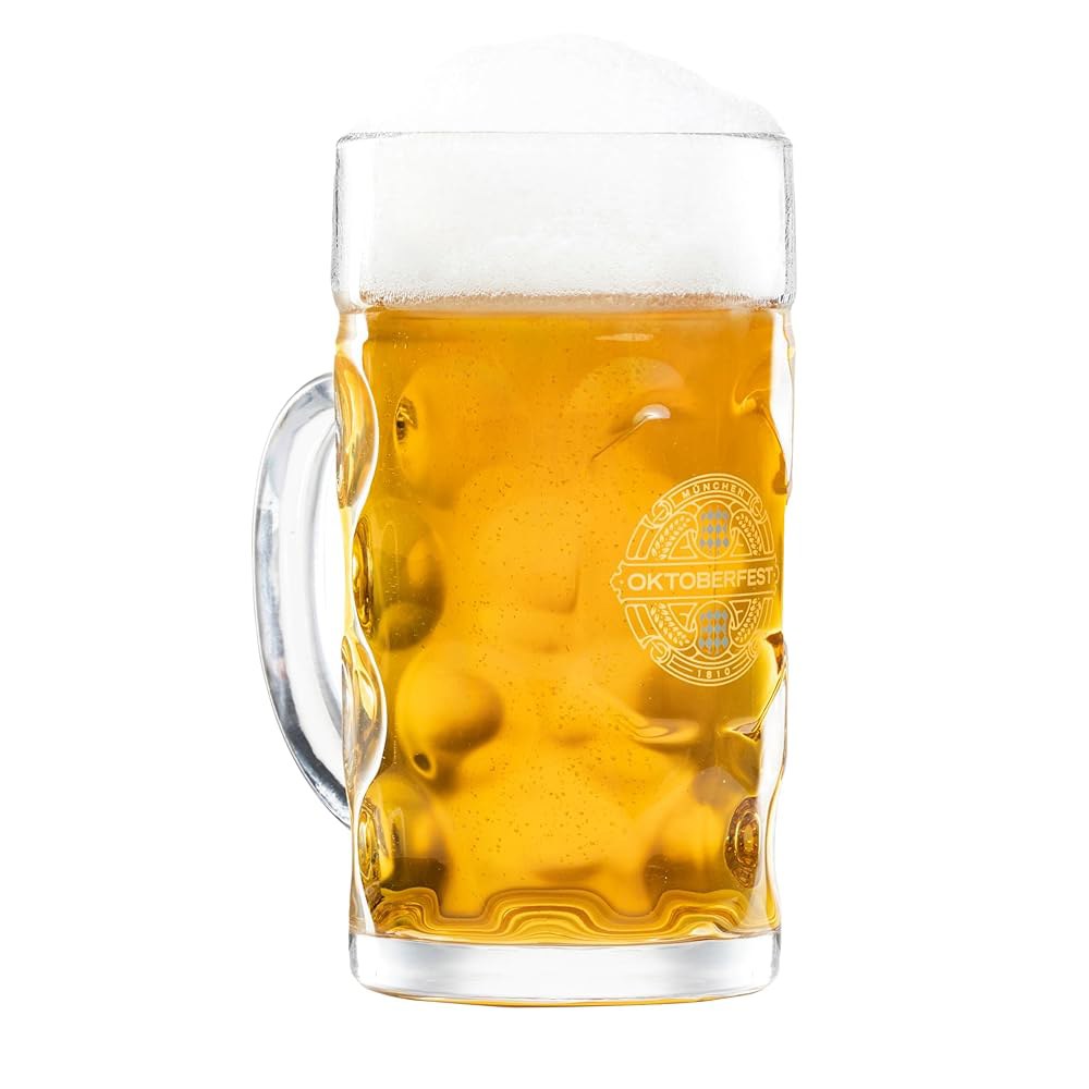 바이에른 트라흐텐 옥토버페스트 유리 맥주잔 - 정통 맥주 스타인 전통 독일 프란치스카너 머그 바이스비어 1리터 34온스 엑스트라 라지 - 상품 이미지