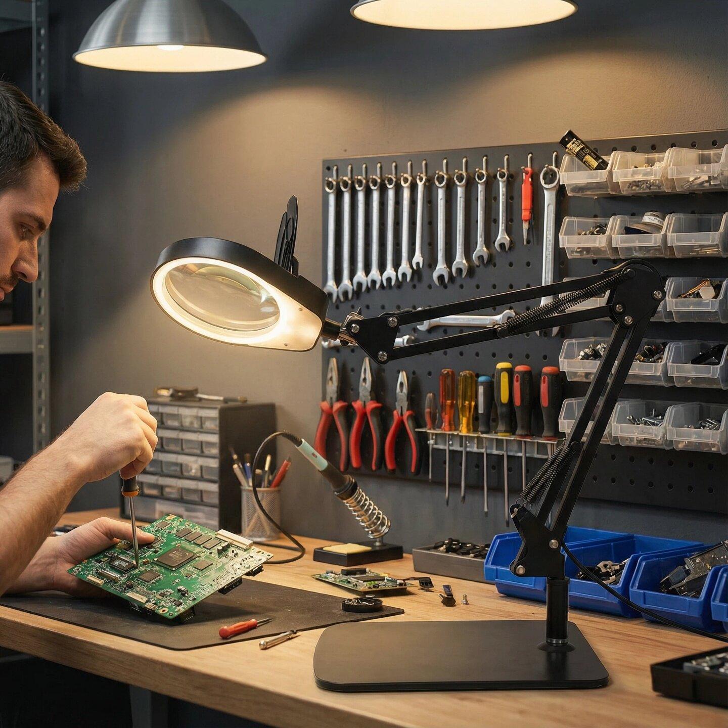 확대독서기 거치형돋보기 검사용 루페 확대렌즈 조명 작업용 독서등 노안용 정밀작업 - 상세 이미지 3