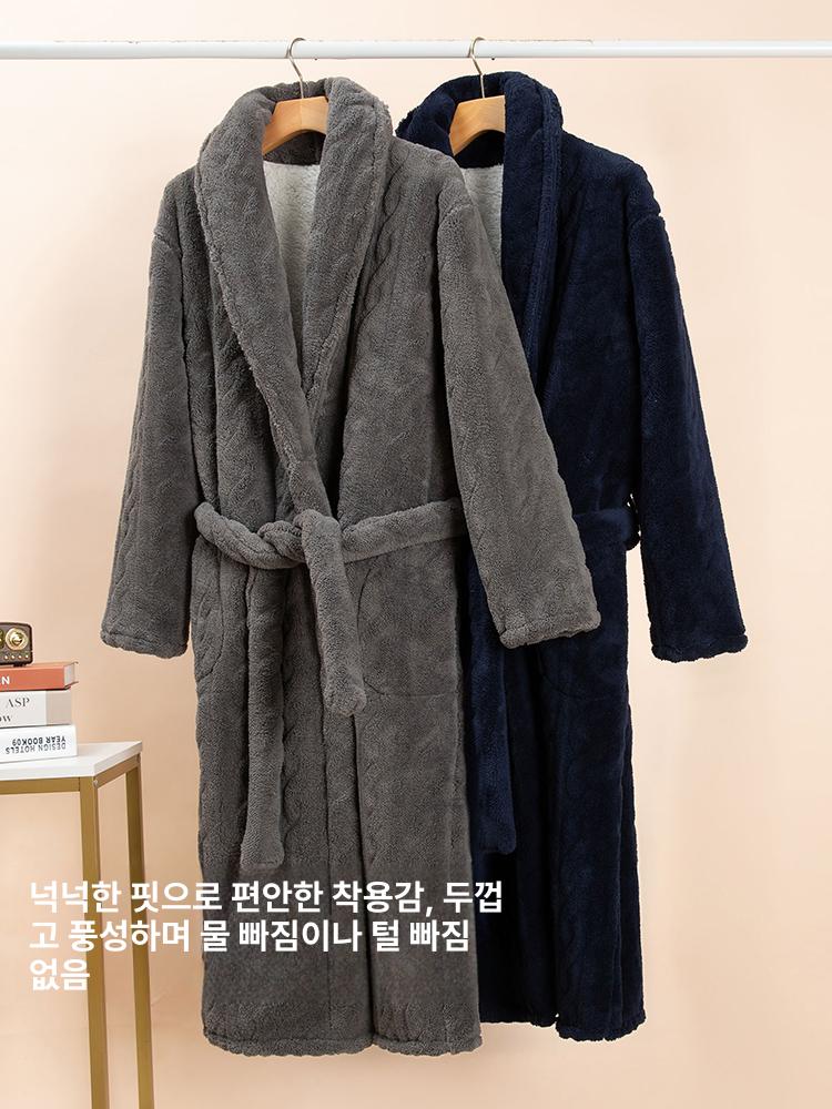 기모 로브가운 홈웨어 원피스 벨벳 후드 커플 극세사로브 남녀공용 목욕가운 호텔 - 상세 이미지 4