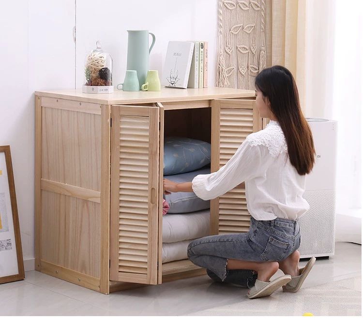 수납장 키작은원목장 부엌 틈새 주방 공간 빈티지 키높이 이불장 조립 문 루버 - 상품 이미지
