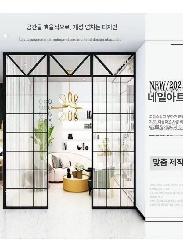 인테리어 파티션 철재 공간분리 침실 주방 격자 책상 칸막이 유리 하프 타공 화분 카페 - 상세 이미지 5