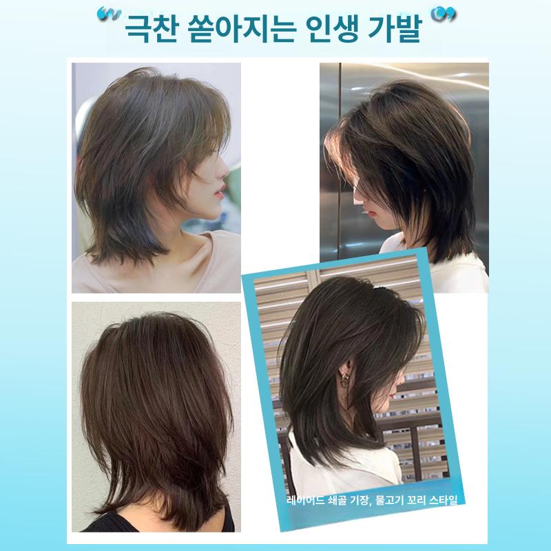 숏컷 헤어스타일 인모가발 자연스러운 전체가발 머리 펌 여성커트가발 단발가발 - 상세 이미지 5