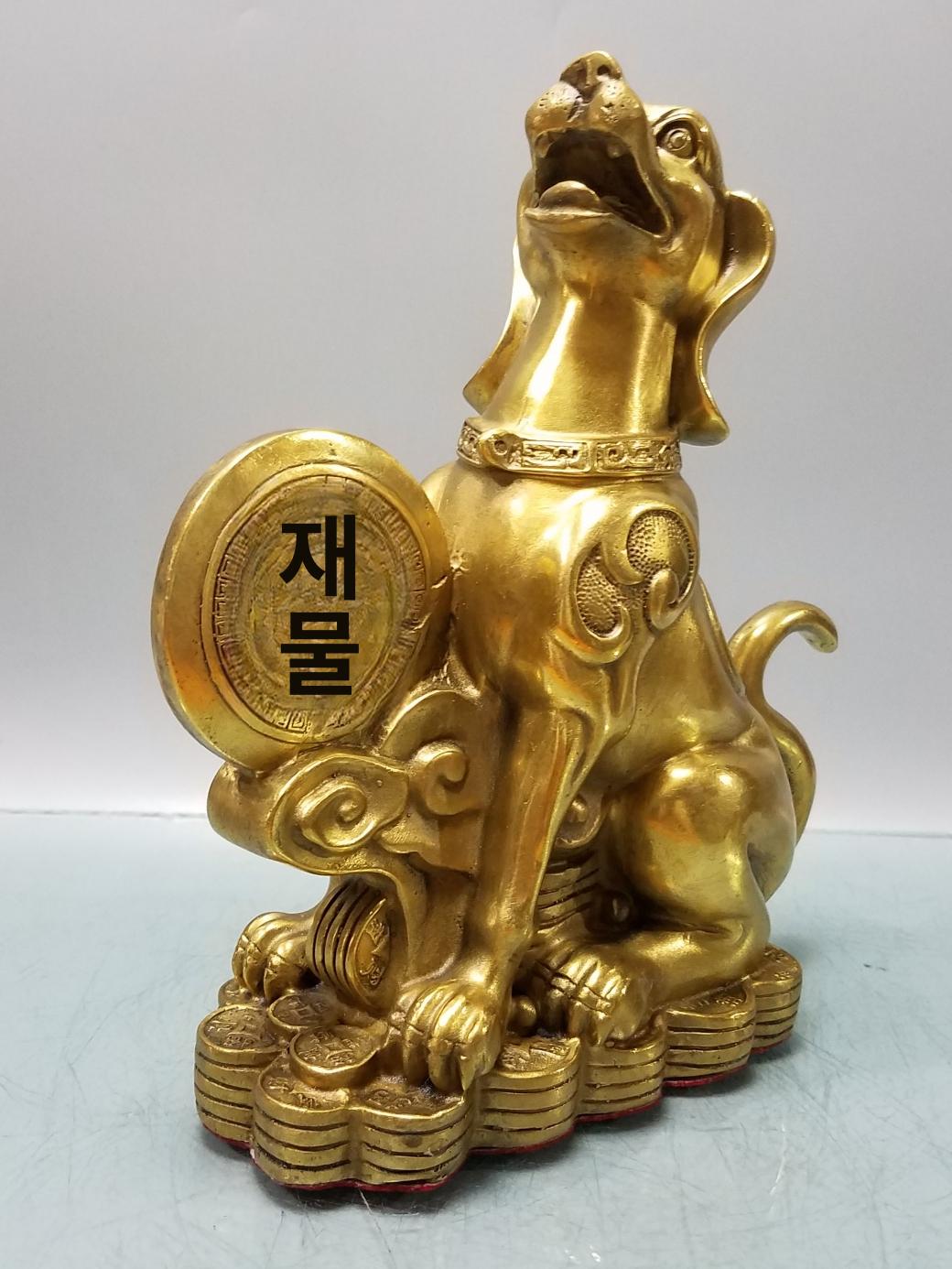 황금 조각상 강아지 금전운 동상 십이간지 풍수 장식 인테리어 부의 개띠 오브제 모형 - 상세 이미지 2