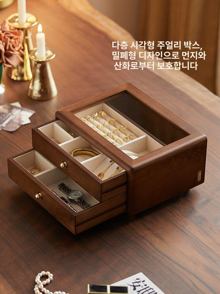 원목 보관함 쥬얼리 귀걸이 팔찌 수납함 빈티지 서랍 자개보석함 엔틱 반지함 - 상세 이미지 4