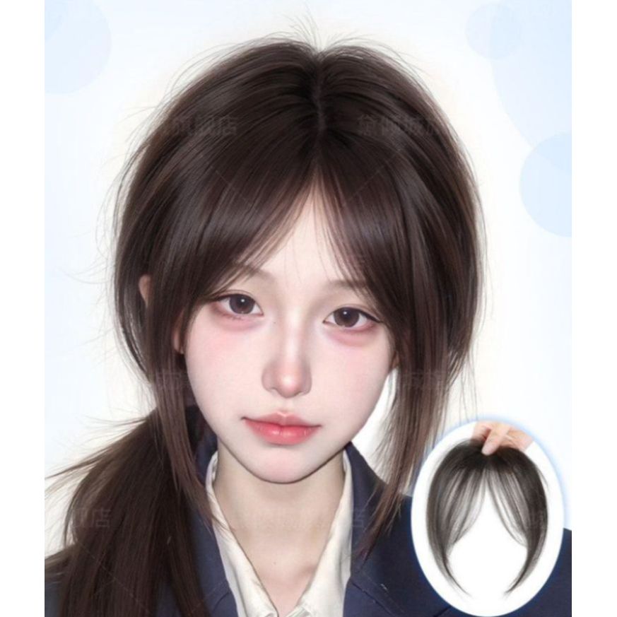 자연스러운 앞머리가발 인모 시스루뱅 볼륨 부분피스 정수리 여성용 붙임머리 스타일 - 상품 이미지