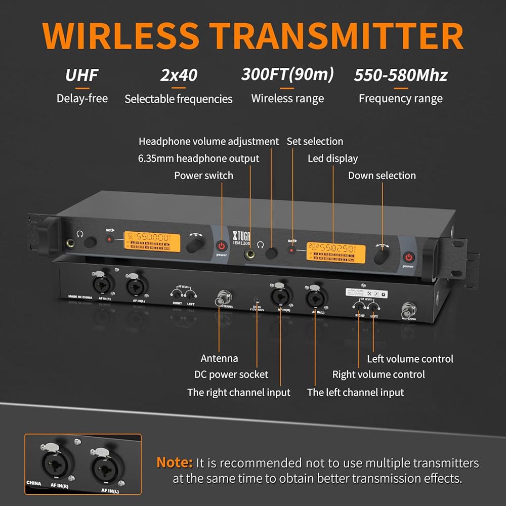 음악가/가수용 XTUGA IEM1200 무선 이어 모니터, 8개의 바디팩, 조절 가능한 2x40 주파수, 300피트 범위, 밴드/스튜디오/처치용 랙 마운트 키트용 모니터 - 상세 이미지 3
