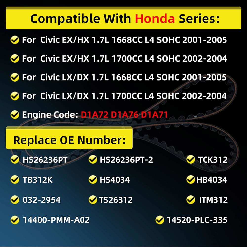 HS26236PT 1.7 헤드 개스킷 타이밍 벨트 키트(Honda Civic EX / HX DX LX 2001-2005 D17A2 D17A6 D1A71용), HS26236PT-2 - 상세 이미지 2