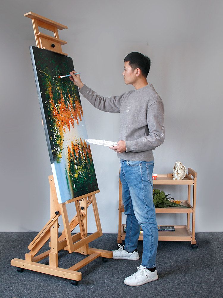 대형 이젤 접이식 작업대 캔버스 드로잉 학원 바퀴달린 유화 회화 전시회 원목색 조절 - 상세 이미지 2