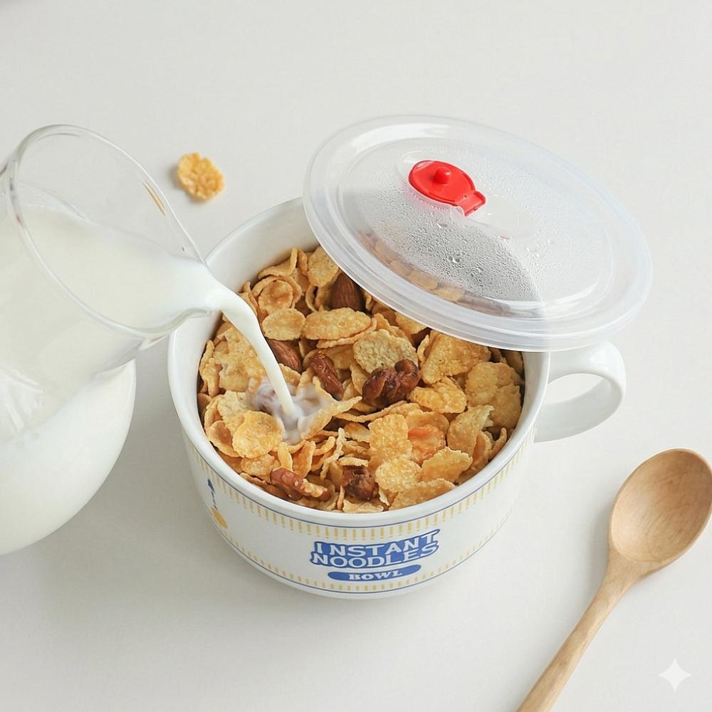전자레인지 라면 그릇 도자기 라면기 렌지용기 시리얼볼 쿠커 800ml - 상세 이미지 4