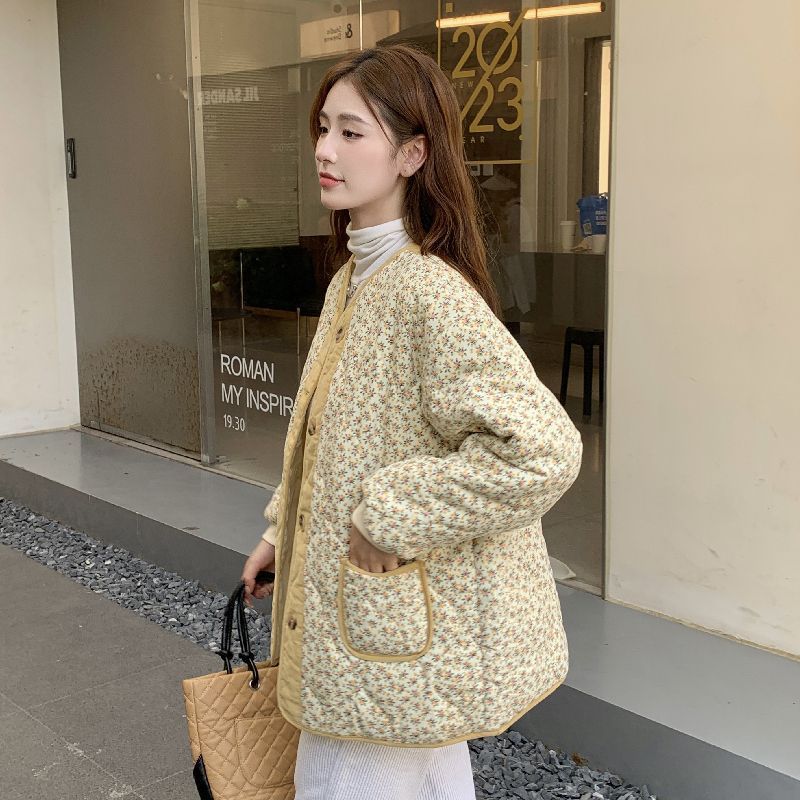 경량 패딩 꽃무늬 덕다운 점퍼 오버핏 후드 패딩점퍼 경량패딩 숏패딩 롱패딩 남녀공용 겨울 누비 이불 같은 S - 상세 이미지 5