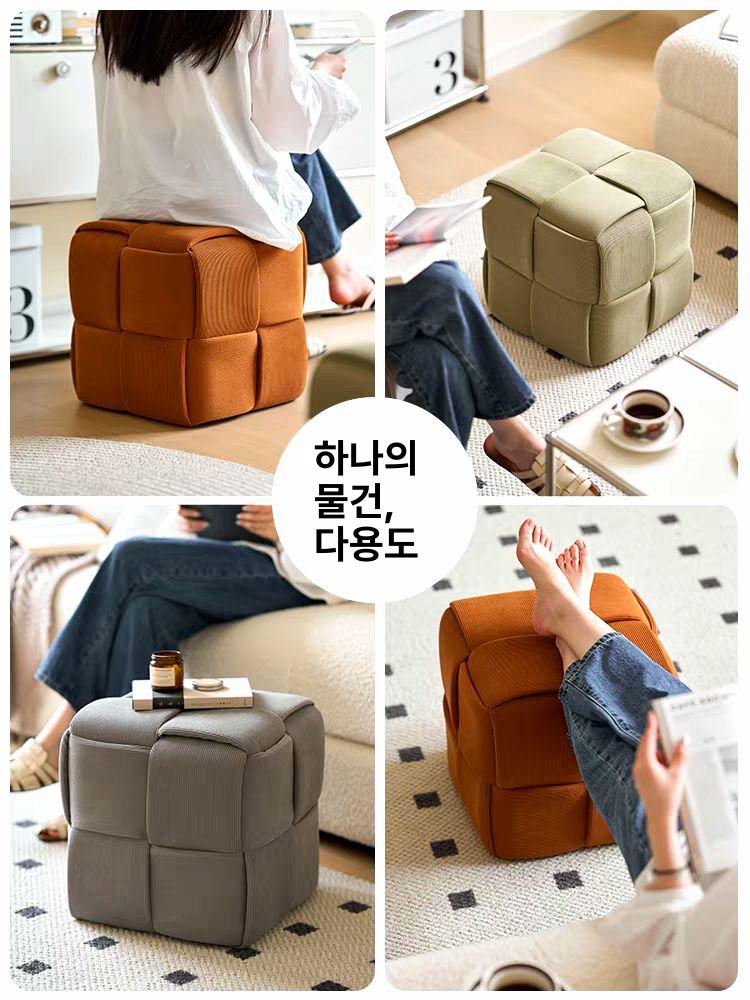 실내 사각 스툴 업소용 보조의자 매장 프리미엄 코듀로이 모던 거실 체어 수납 현관 - 상세 이미지 5