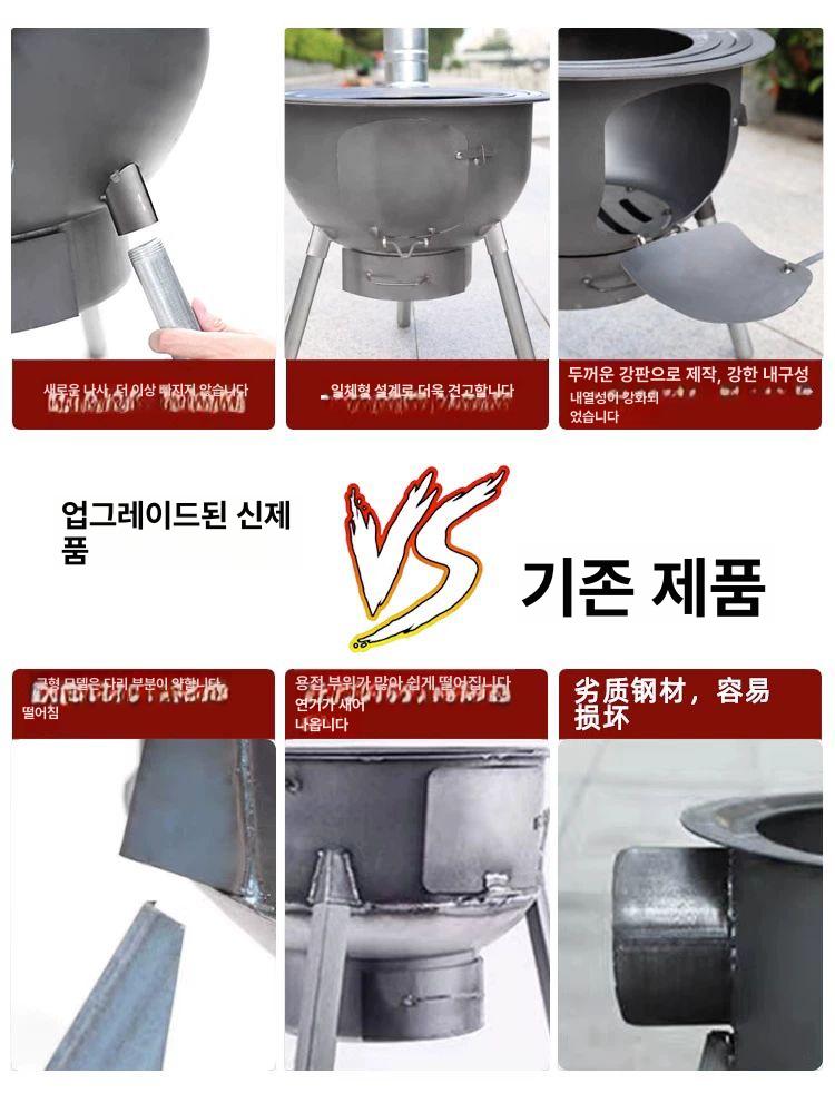캠핑 농촌 가마솥화덕 불멍 화목난로 주물 화로대 숯불 바베큐 그릴 화롯대 가정용 - 상세 이미지 3