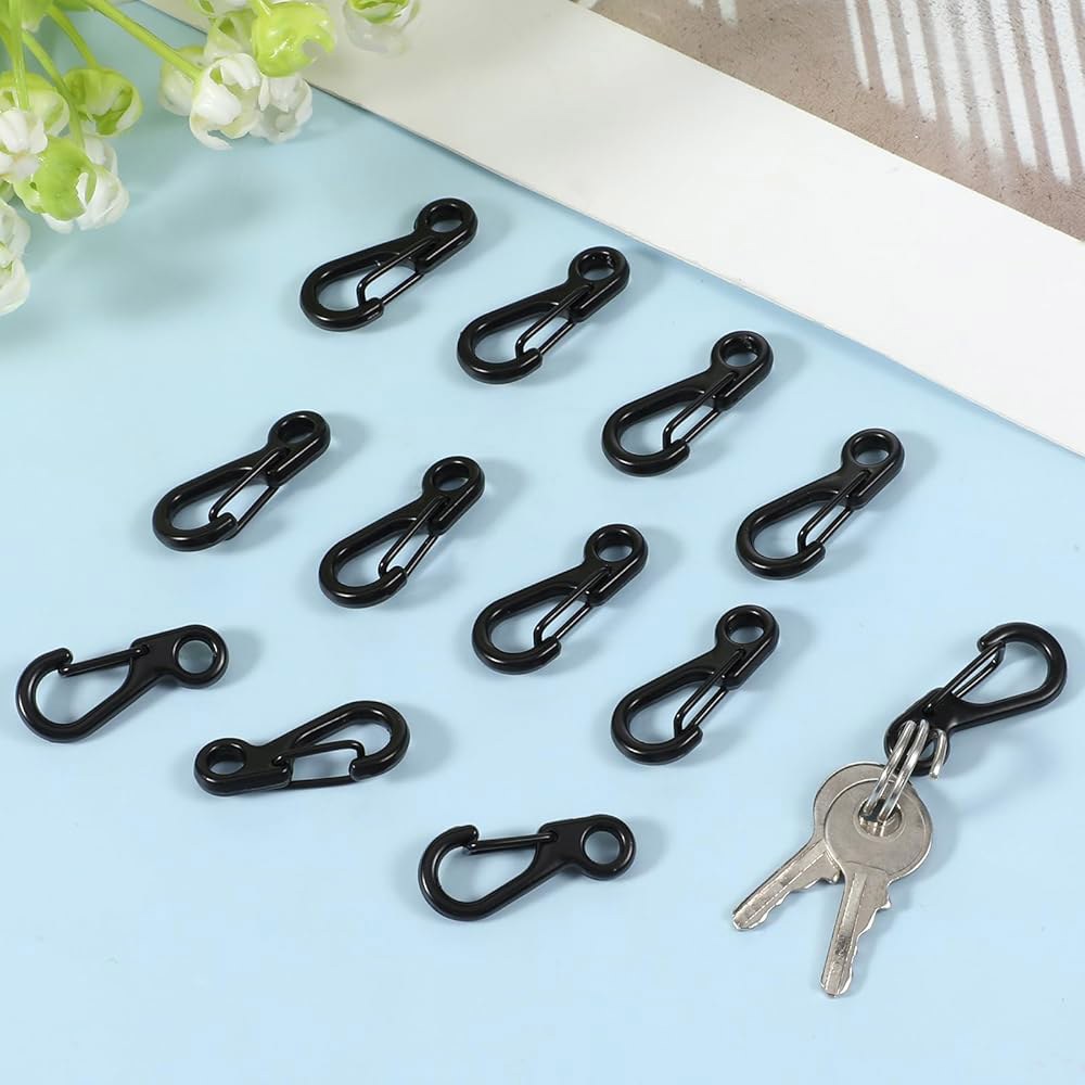 12 PCS 미니 카라비너 클립 작은 파라코드 금속 스프링 스냅 후크 열쇠고리 백팩 병 야외 캠핑 액세서리용 - 상세 이미지 3