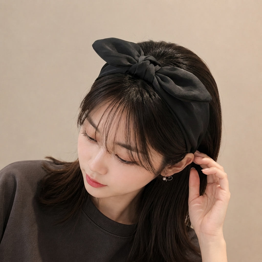 여성 새틴 머리띠 헤어밴드 반다나 와이드 헤어터번 천 패브릭 - 상품 이미지
