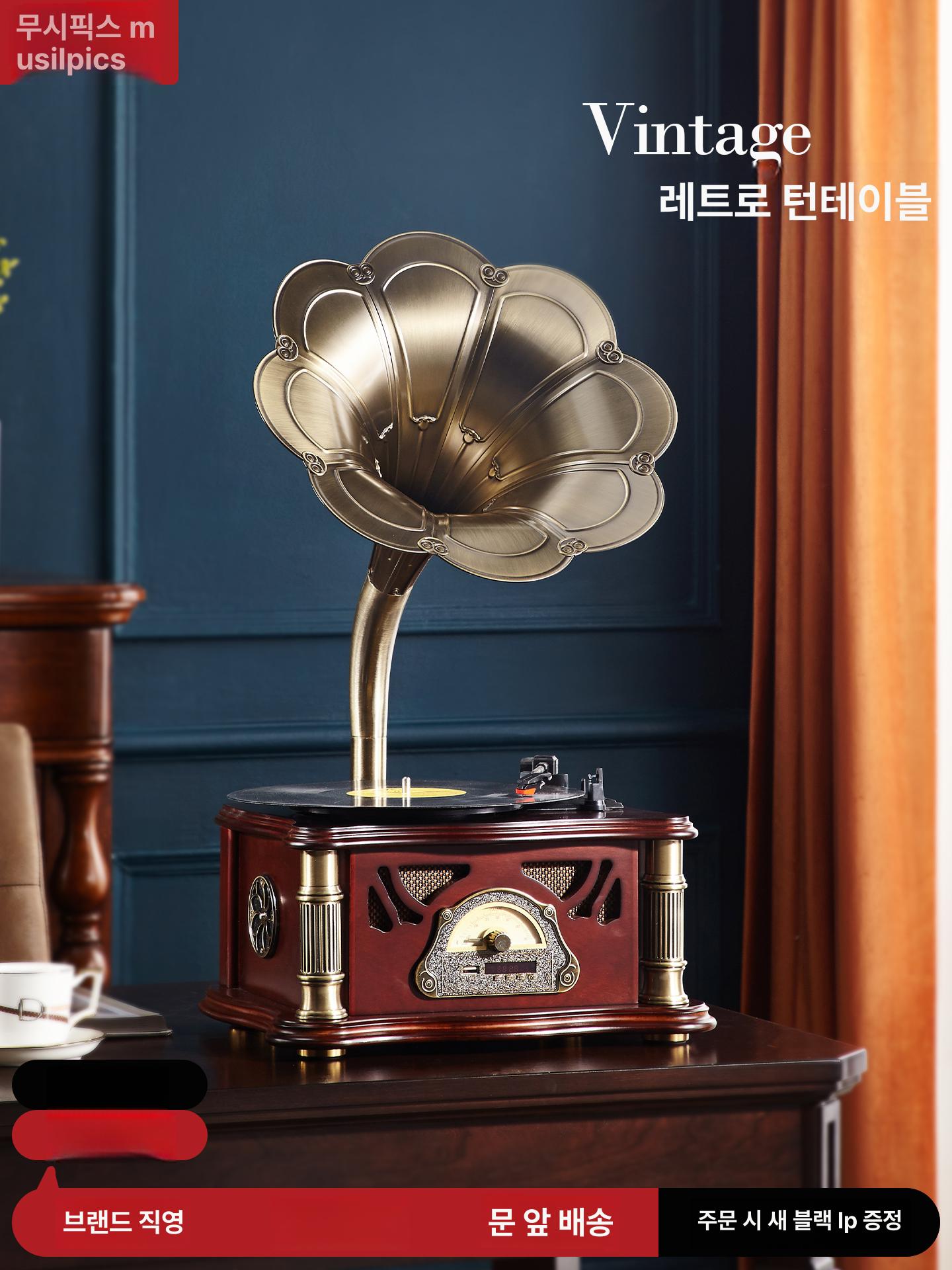 레트로 축음기 거실 엔틱 오디오 블루투스스피커 감성 장식품 인테리어 선물 클래식 - 상세 이미지 2