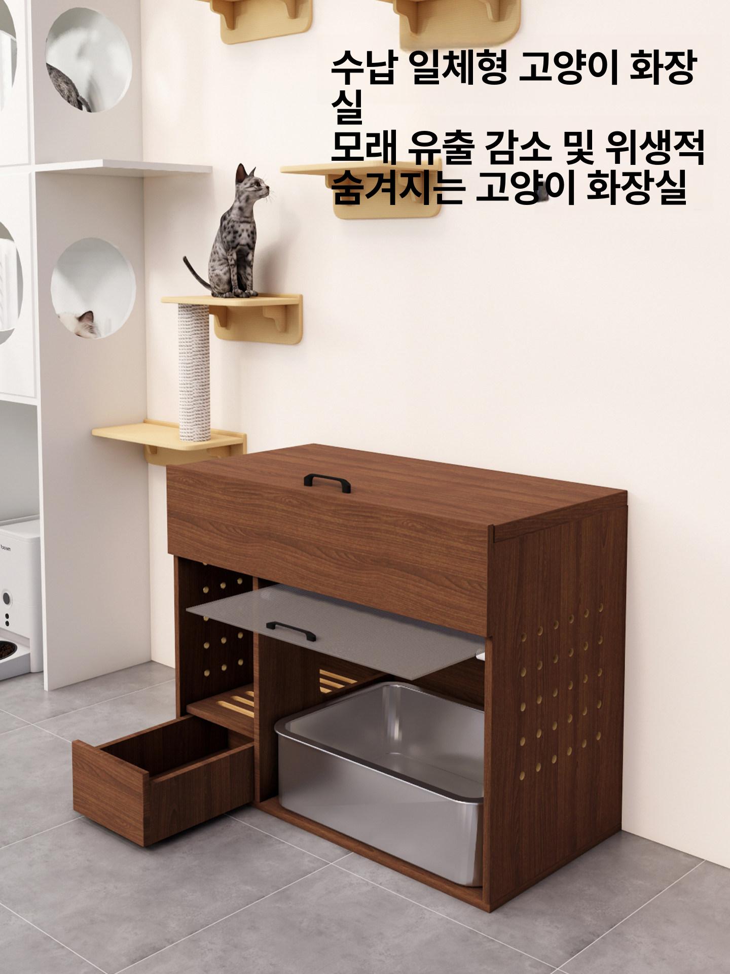 문뒤선반 다층 고양이화장실선반 공간 캐비닛 보관 프레임 캣타워 원목화장실 - 상세 이미지 3