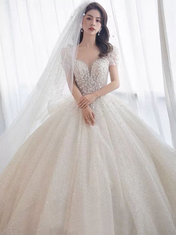 새틴 반팔드레스 이브닝 원피스 스몰셀프웨딩 파티 스몰웨딩드레스 만삭 결혼예복 - 상세 이미지 3