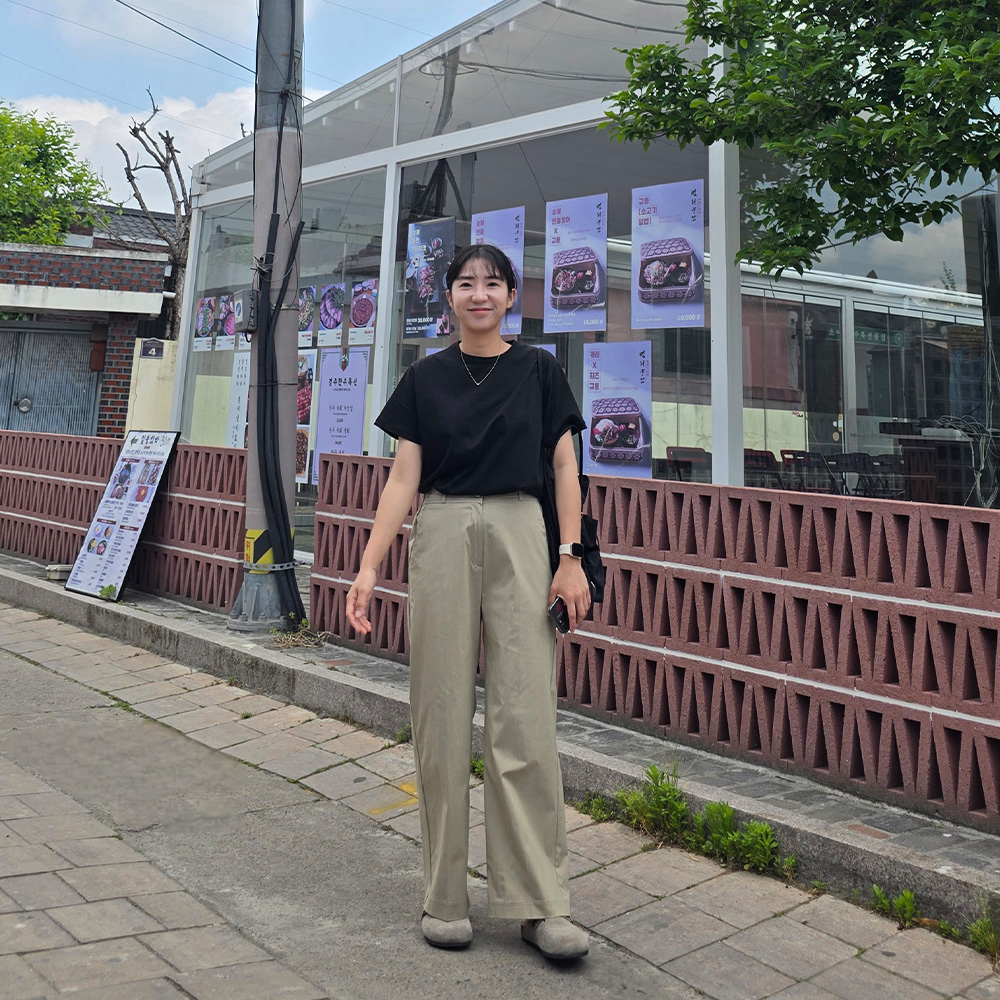 키작녀바지 여성 슬랙스 여름 일자핏 스판 밴딩 통바지 팬츠 데일리 캐주얼 베이지 이미지 6