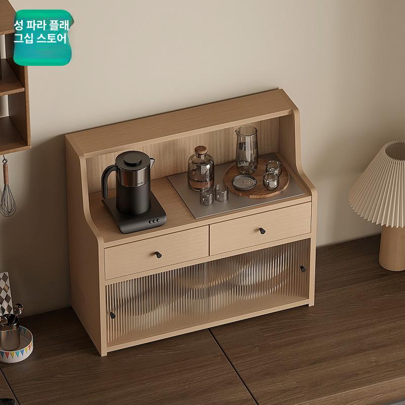 미니 싱크대위수납장 찻장 접시장 서랍 우드색 양념수납장 카운터 틈새 체리우드 - 상세 이미지 5