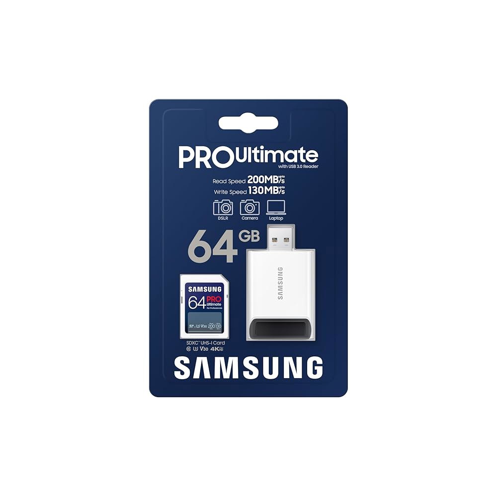 삼성 PRO 얼티밋 풀사이즈 메모리 카드 /USB 3.0 리더, 64GB SDXC, 최대 200MB/s, 4K UHD, UHS-I, C10, U3, V30, DSLR용 A2, 미러 - 상세 이미지 2