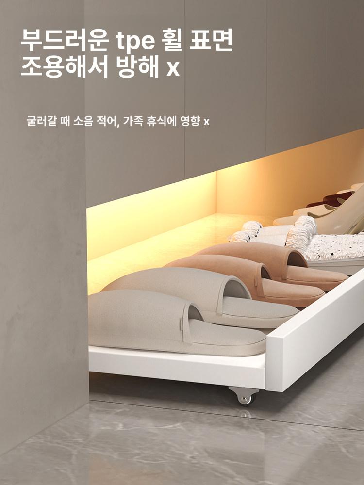 신발장하단 슬라이딩 발로여는 바퀴 현관 수납 선반 가정용 다용도 서랍 - 상세 이미지 5