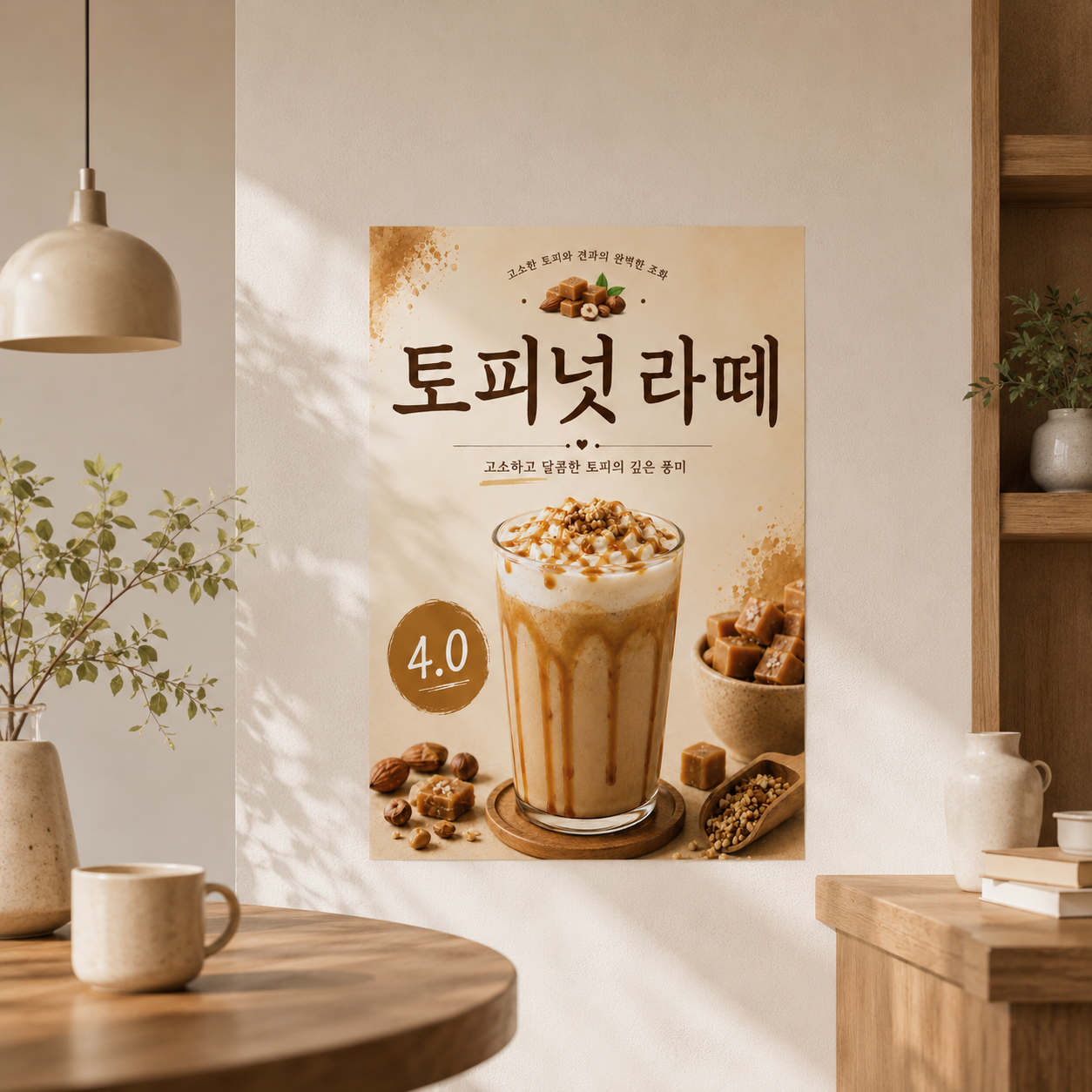 토피넛라떼 포스터 제작 메뉴 인쇄 디자인 카페 반광택 인화지 235g A3 - 상품 이미지