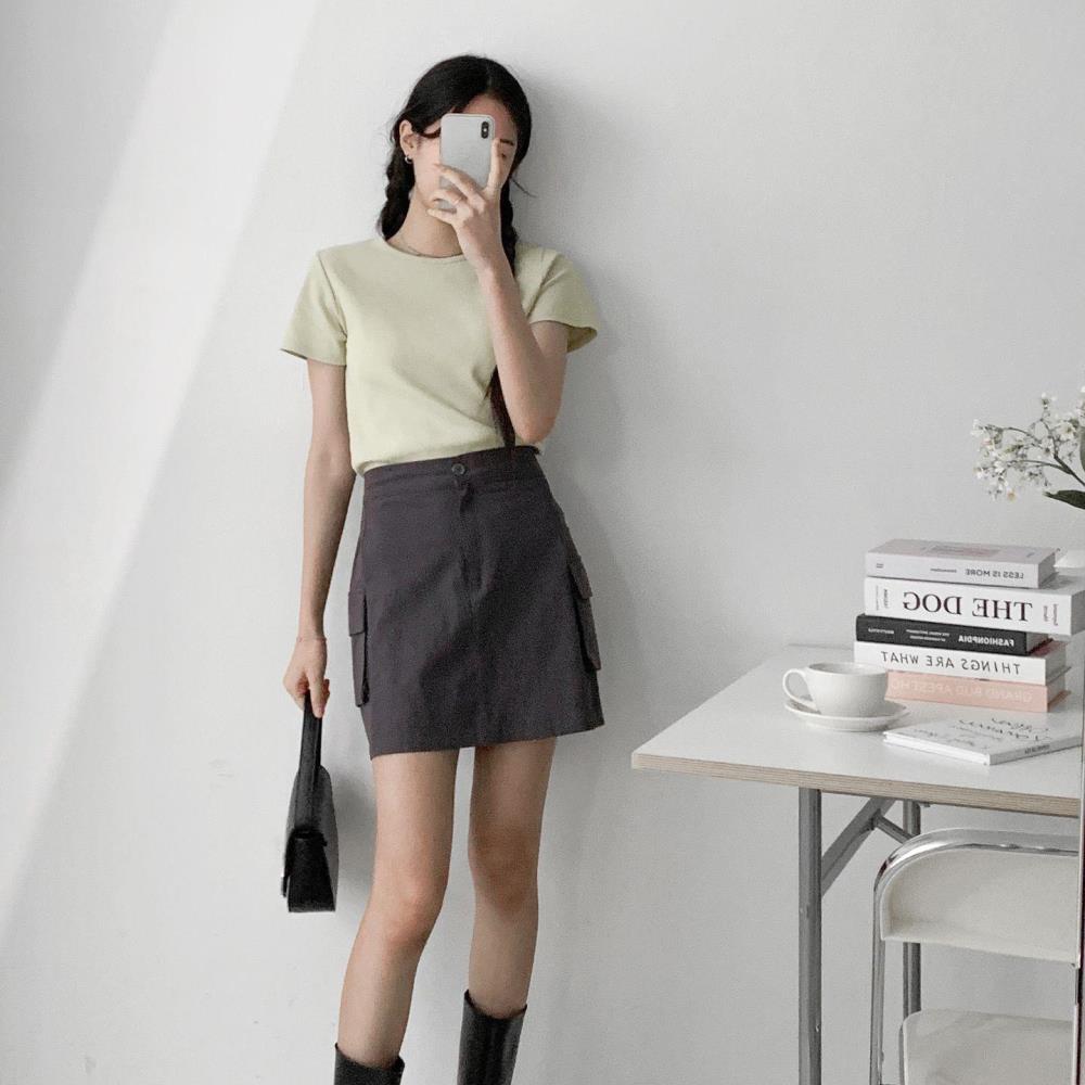 여자 골지반팔티 라운드넥 바인딩 분홍 스판 티셔츠 이미지 3
