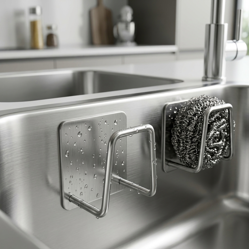 1+1 무타공 스텐 싱크대 수세미 거치대 주방 씽크대 홀더 부착식 건조 걸이 이미지 6