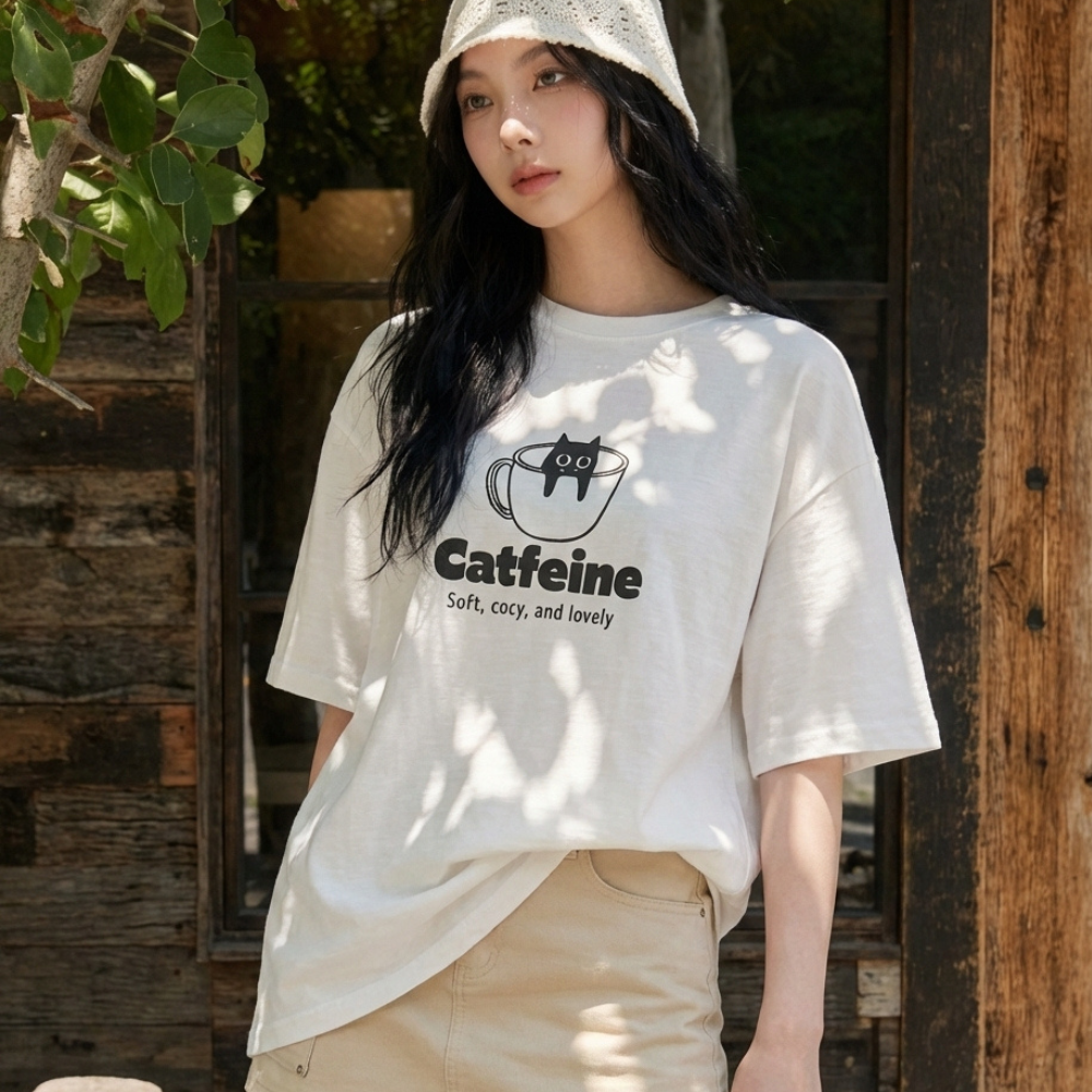 데일리즈 박시핏 여자반팔티 라운드넥 20수 슬라브면 레터링 반팔티셔츠 자체제작 - 상품 이미지