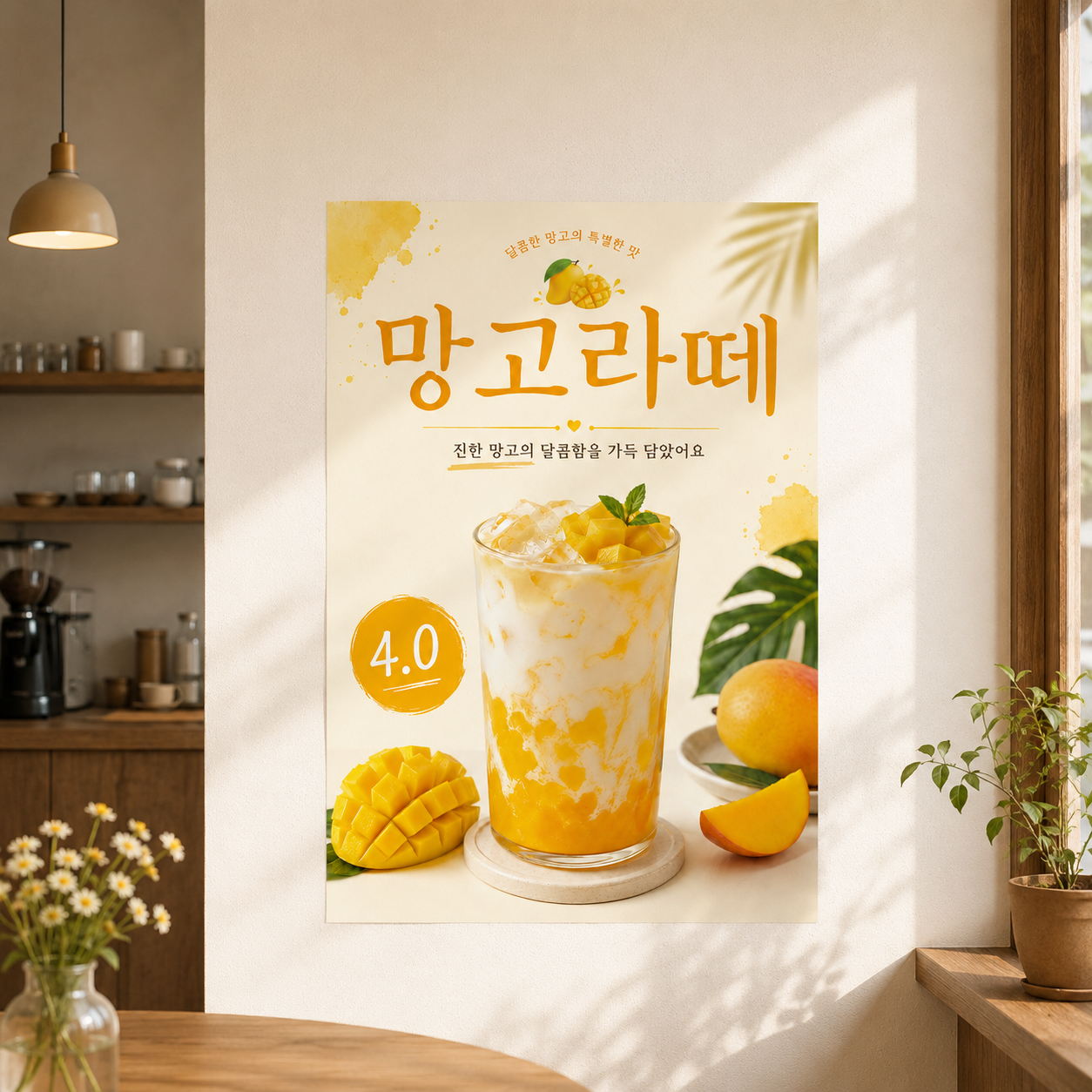 망고라떼 포스터 제작 메뉴 인쇄 디자인 카페 반광택 인화지 235g A3 - 상품 이미지