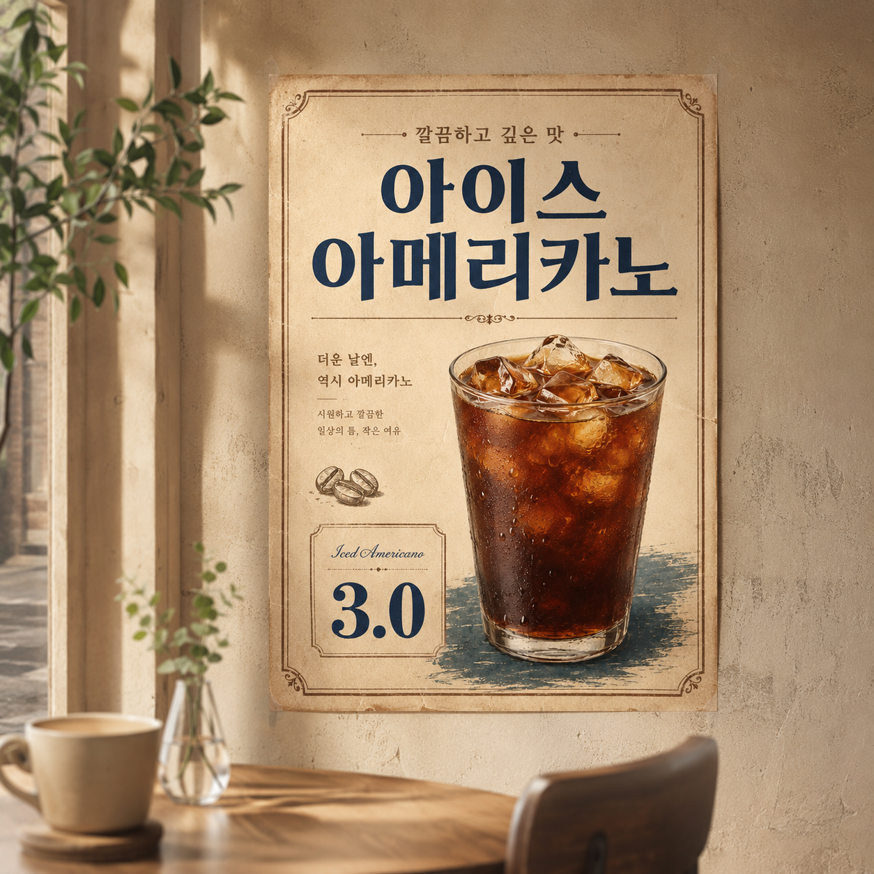 아이스 아메리카노 포스터 제작 메뉴 인쇄 디자인 카페 I 반광택 인화지 235g A3 - 상품 이미지
