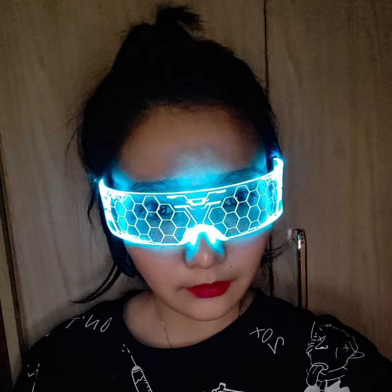 사이버펑크 LED 발광 안경 미래 과학기술 감성 바 클럽 음악제 인기 사진 촬영 어린이 소품 기본형 이중 제어-테크무지개 천천히 변함-단일 - 상품 이미지