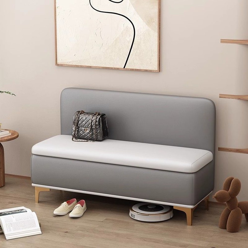 거실 회색 신발 매장 수납벤치 수납 인테리어 쇼파 100x45x40cm 벤치형 카페 사각 등받이 정리 대기 현관스툴 - 상세 이미지 2