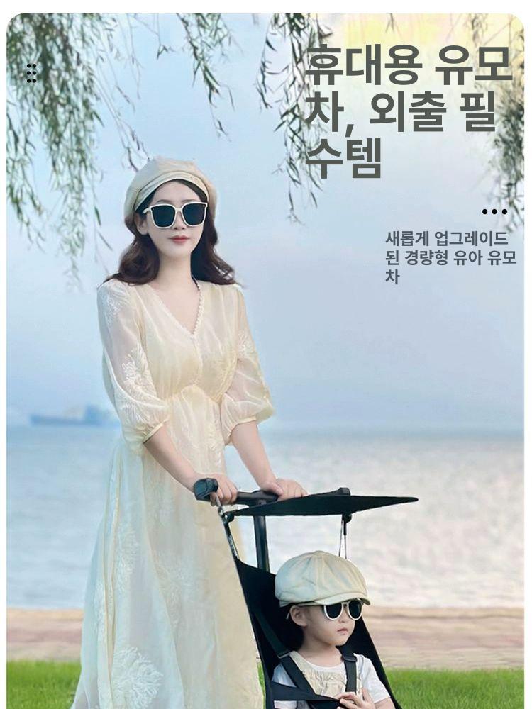 초경량 유모차 휴대용 접이식 기내반입 원터치 폴딩 블랙 (가드레일없음) - 상세 이미지 2