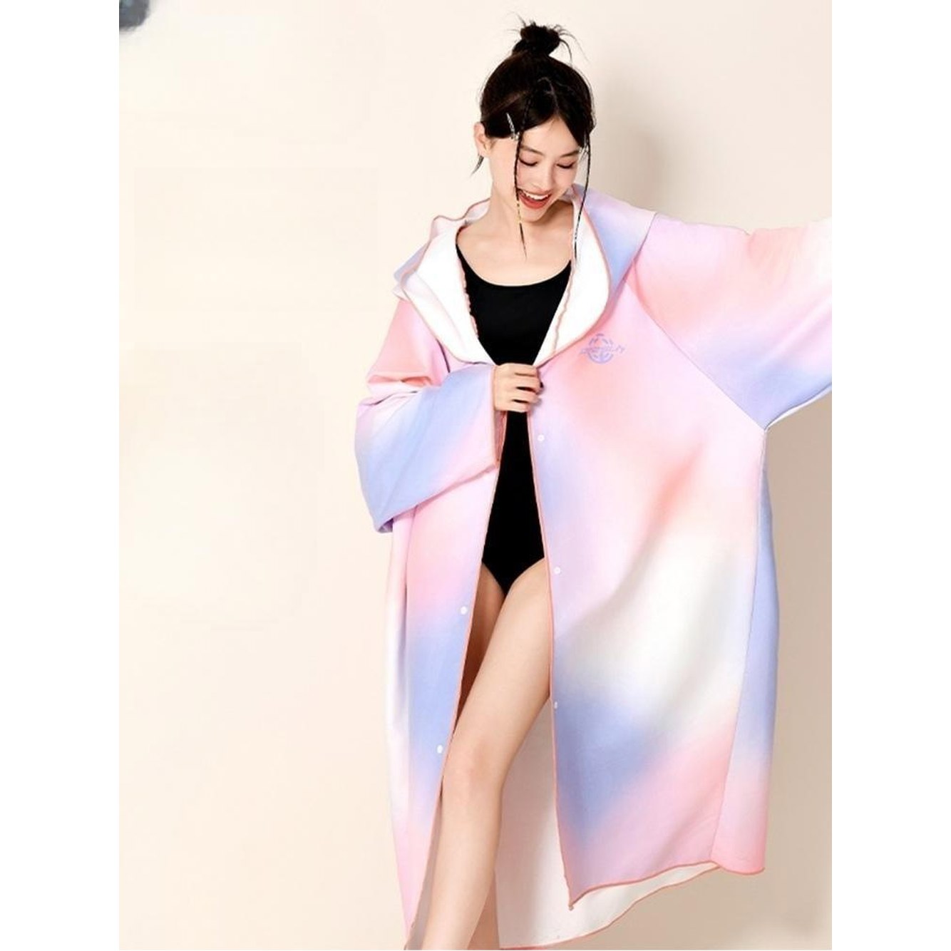 오버핏 화이트 드라이 잠수복 이즈 색상 로브 망토 해변 FR 판초 패션 수영 - 상품 이미지