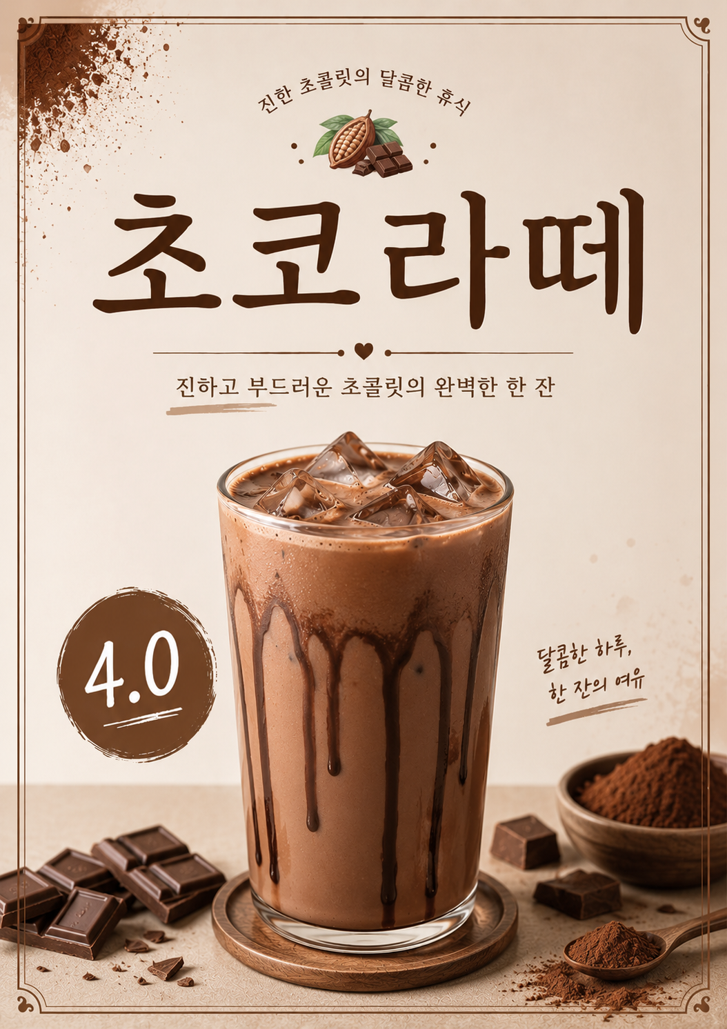 초코라떼 포스터 제작 메뉴 인쇄 디자인 카페 반광택 인화지 235g A3 - 상세 이미지 2