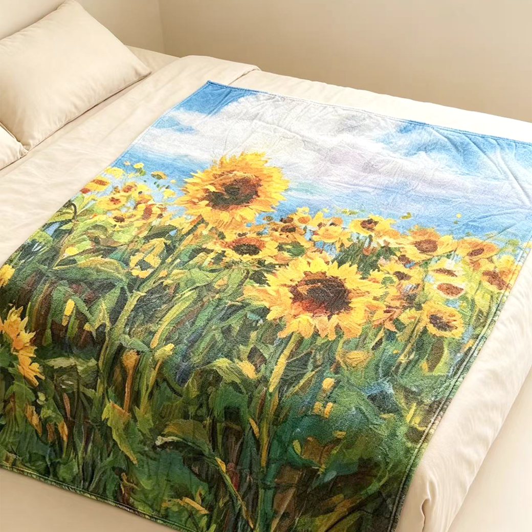 극세사 담요 사계절 여름 블랑켓 무릎담요 명화 쇼파 블랭킷 해바라기, 130x150cm - 상세 이미지 5