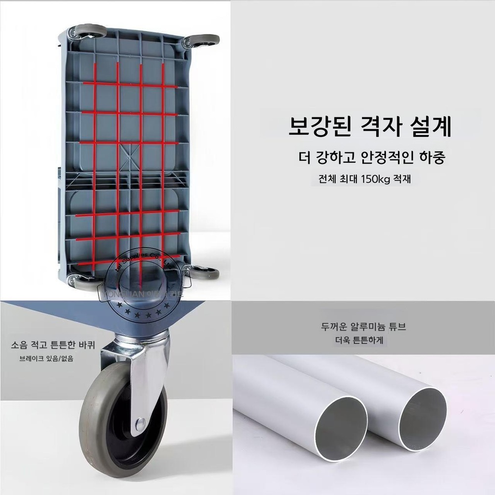 이동식 음식물 수거 카트 3단 트롤리 중형 회색 푸드 카트 - 상세 이미지 4
