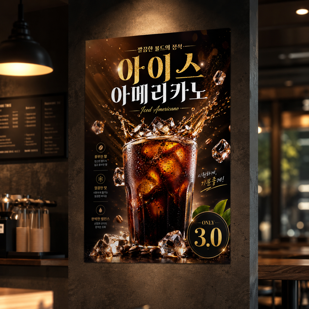 아이스 아메리카노 포스터 제작 메뉴 인쇄 디자인 카페 G 반광택 인화지 235g A3 - 상품 이미지
