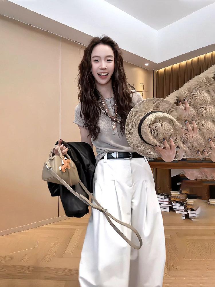 르넬 남방 퍼프 셔링 핀턱 단품 긴팔 셔츠 시스루 반팔 배색 블라우스 퍼프소매 여름 여성 흰바지 S - 상세 이미지 4