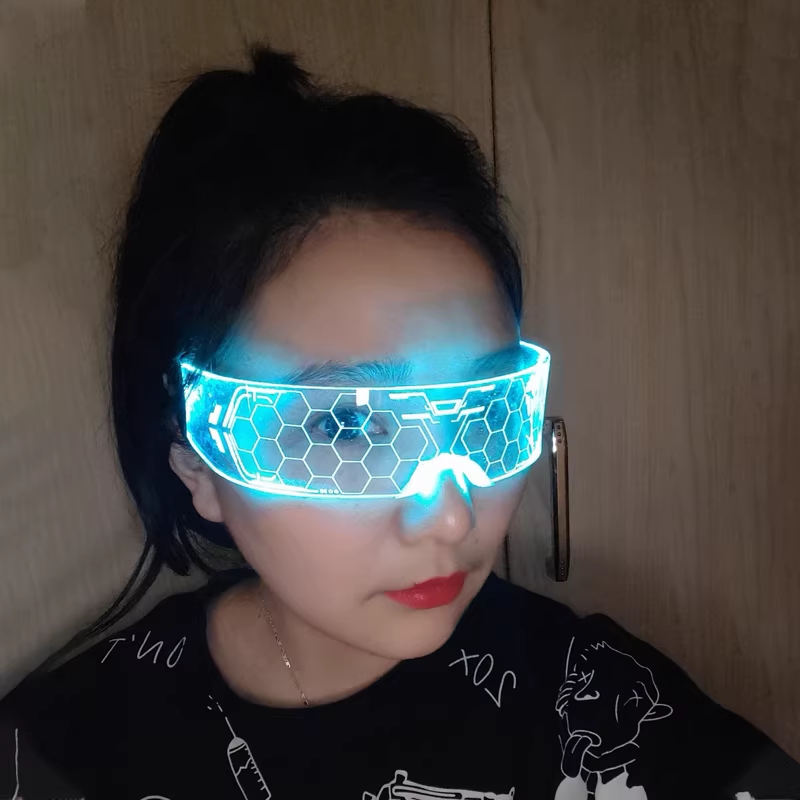 사이버펑크 LED 발광 안경 미래 과학기술 감성 바 클럽 음악제 인기 사진 촬영 어린이 소품 기본형 이중 제어-테크무지개 천천히 변함-단일 - 상세 이미지 4