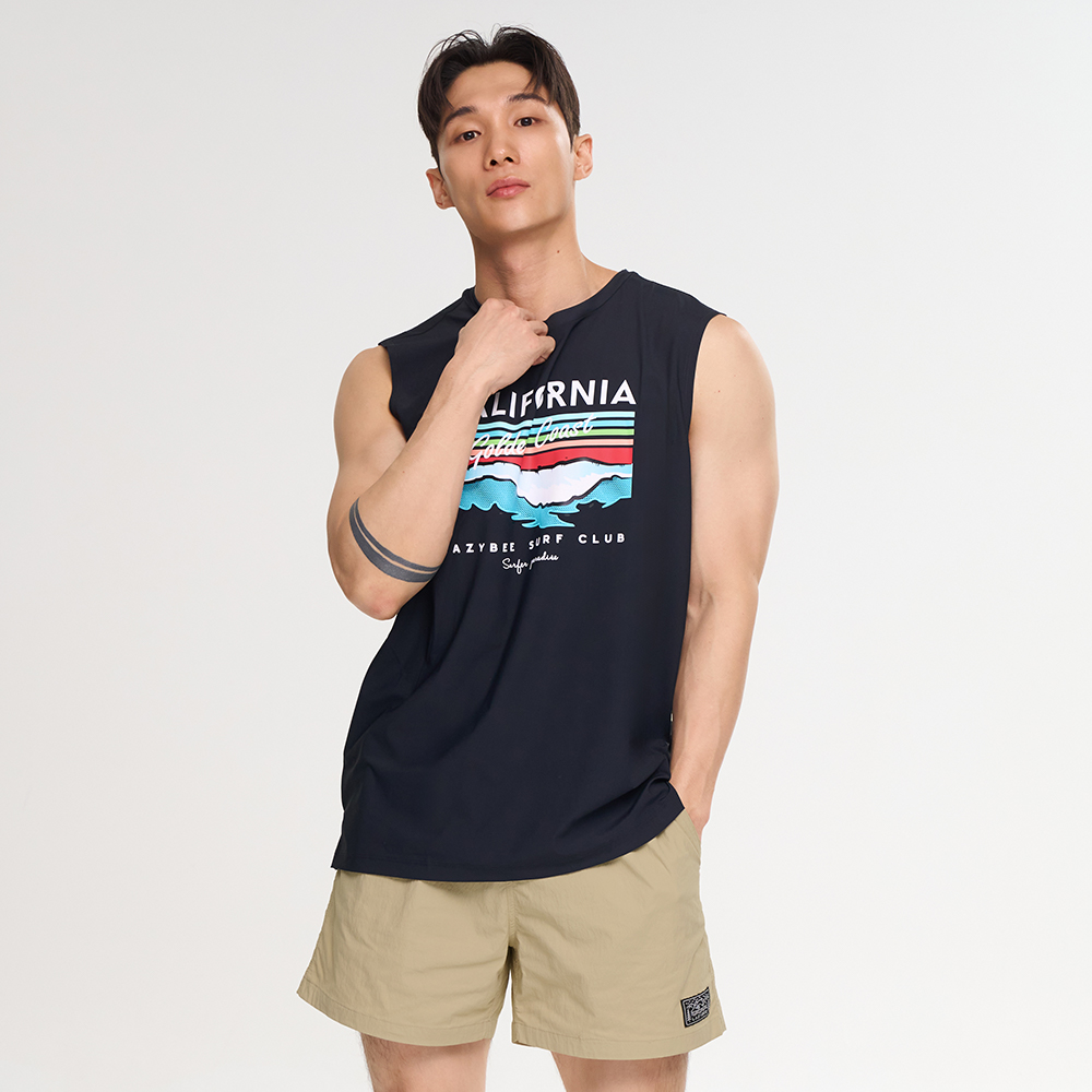 남자 여성 루즈핏 나시 래쉬가드 상하세트 민소매 반바지 체형커버 비치웨어 (2컬러) 이미지 8