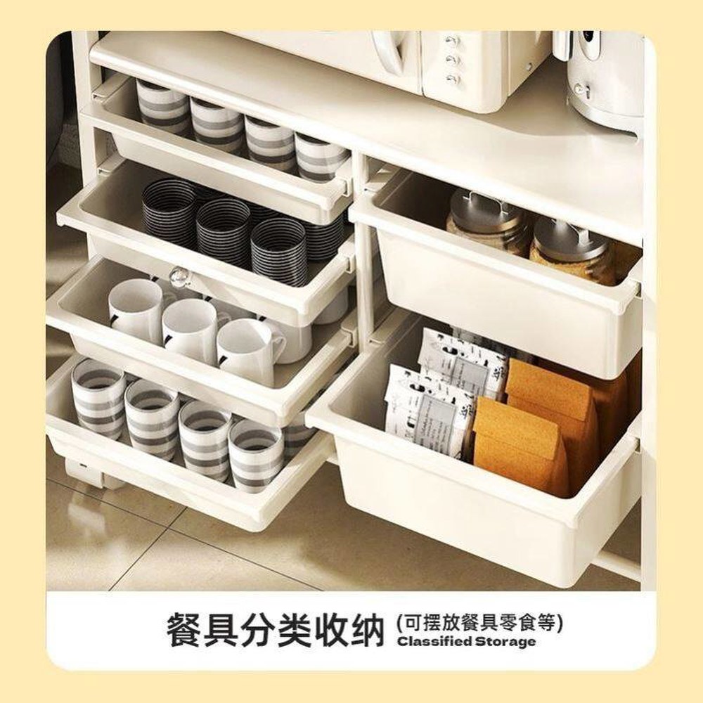조리대 장 쿠킹 보조 달린 베이킹작업대 덤테이블 보조테이블 인테리어 테이블 1 심플한 테두리 수납장 고층간격 분리수납 - 상세 이미지 2