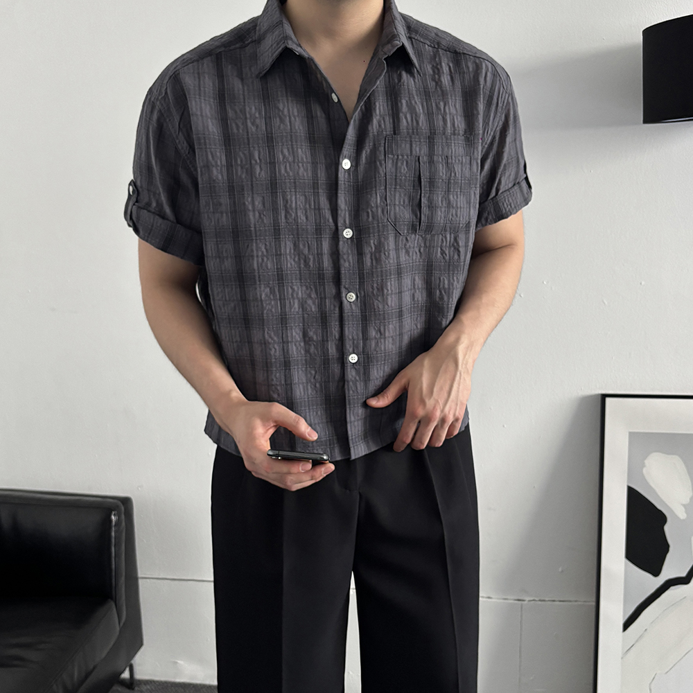 남자반팔셔츠 크롭 롤업 남자린넨셔츠 - 상세 이미지 2