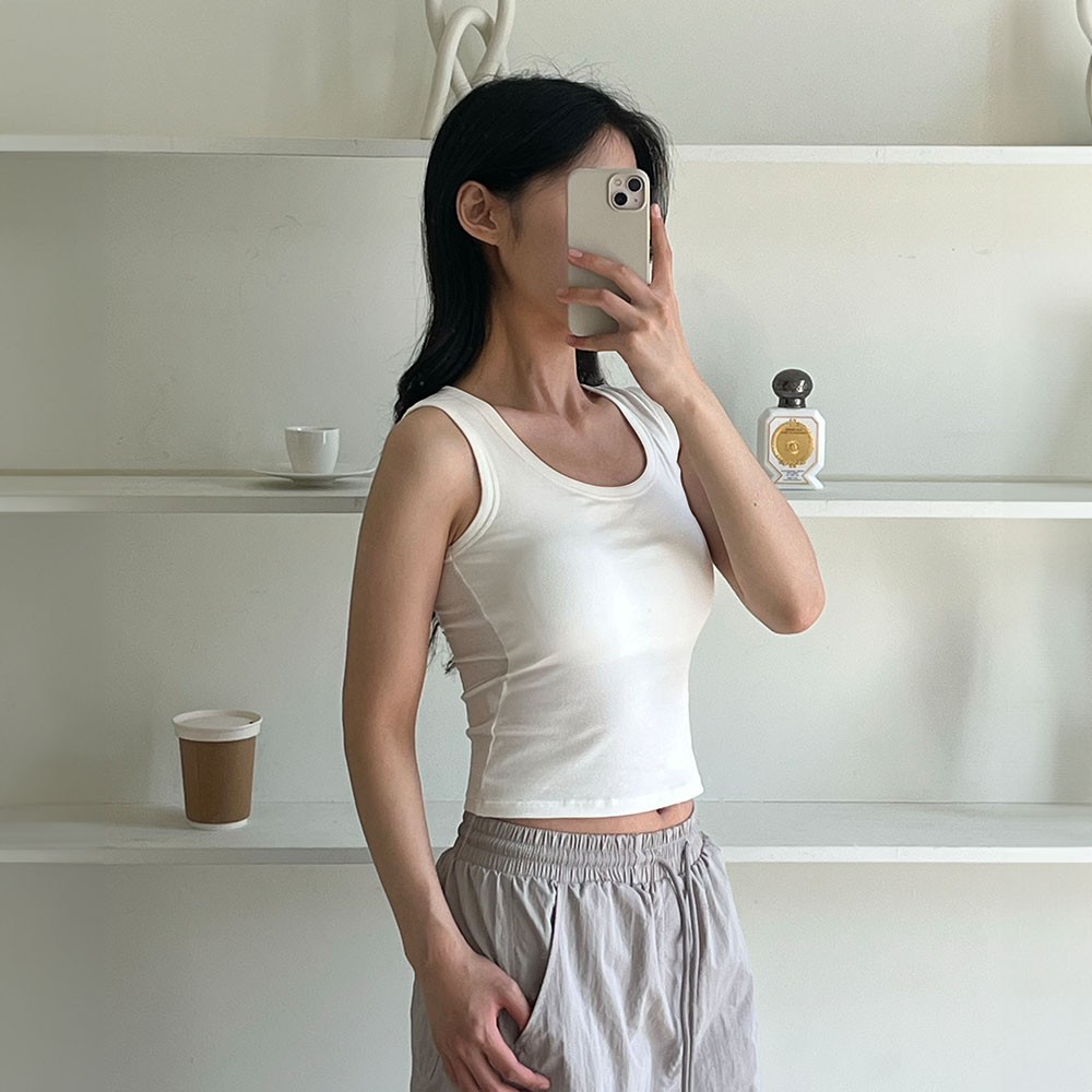 크롭나시 캡내장티셔츠 부유방커버 노브라티 이미지 7