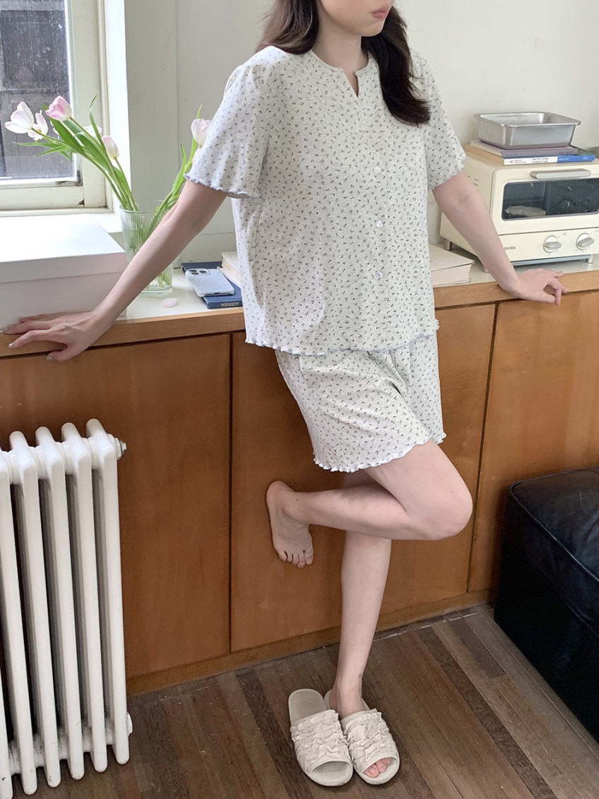 캡내장 반팔잠옷 반바지 노브라 스판 수유 홈웨어 파자마 여름 이미지 8