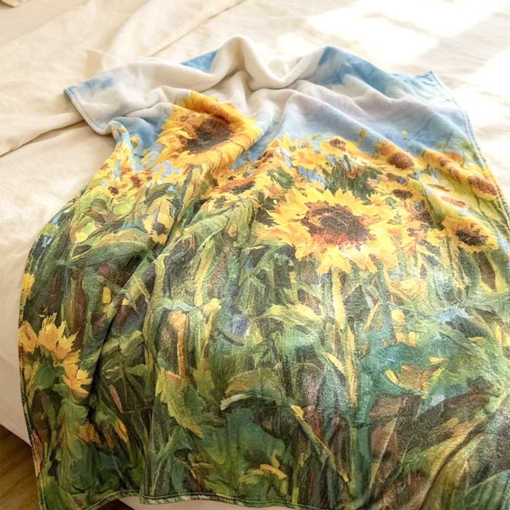 극세사 담요 사계절 여름 블랑켓 무릎담요 명화 쇼파 블랭킷 해바라기, 130x150cm - 상세 이미지 4
