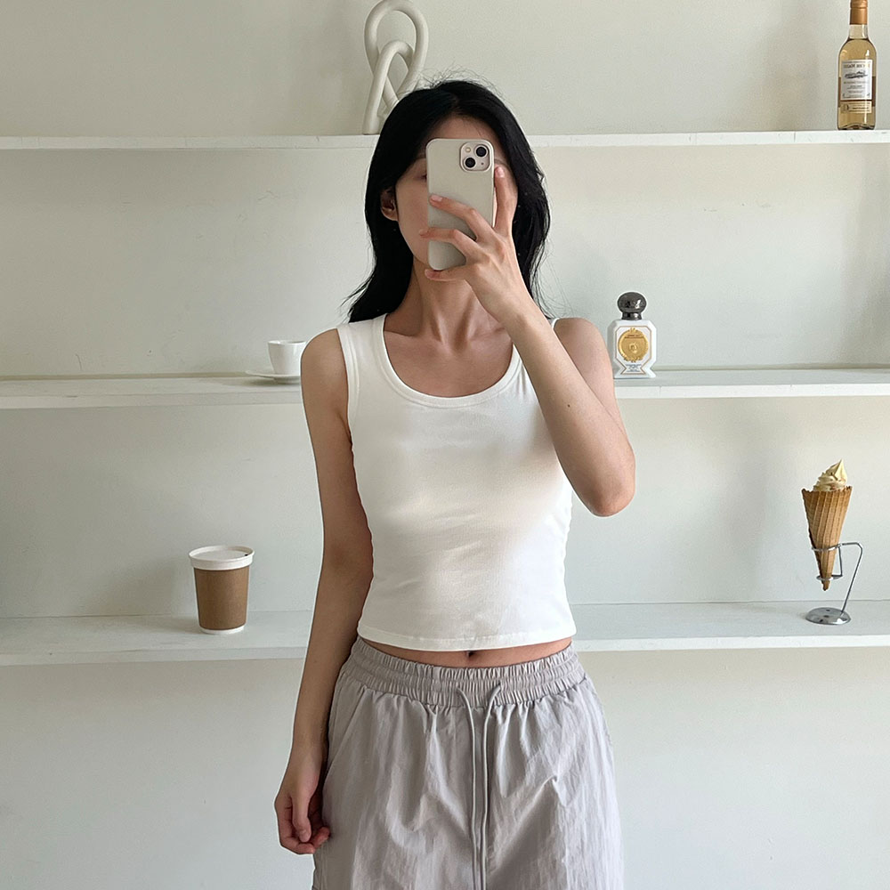 크롭나시 캡내장티셔츠 부유방커버 노브라티 이미지 8